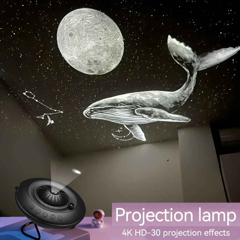 Planetarium projector for kids room, showing galaxy and starry night scenes. Enhances mood lighting.