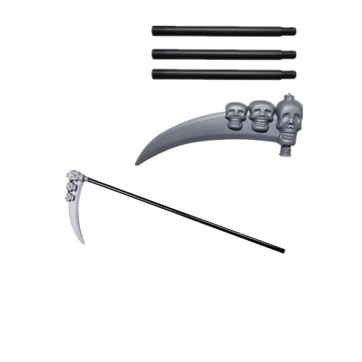 Kids spooky Grim Reaper costume featuring a hooded black robe for an eerie Halloween look. Great for parties.