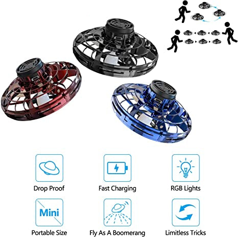 Rechargeable hand-controlled UFO drone, a fun flying toy for kids, promoting active indoor/outdoor play.