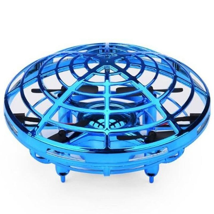 Kids' gift: USB rechargeable, hand controlled UFO flying drone toy. Features bright LED lights for interactive indoor play.