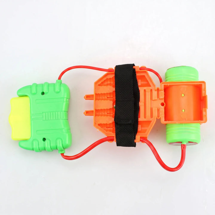 Hands-free wrist water blaster for children, a fun and easy-to-use summer toy for active play.