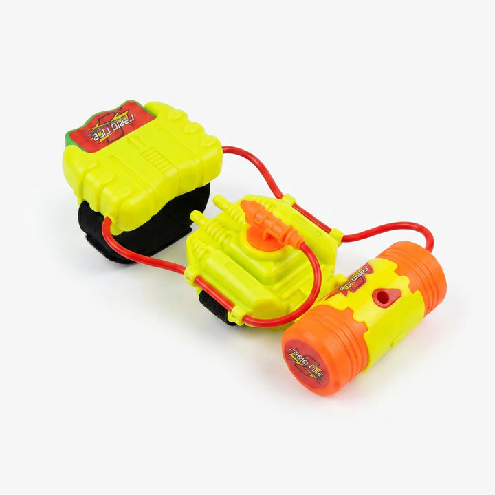 Kids' wearable water gun for summer. Hands-free wrist blaster toy, great for beach, pool, outdoor water games.