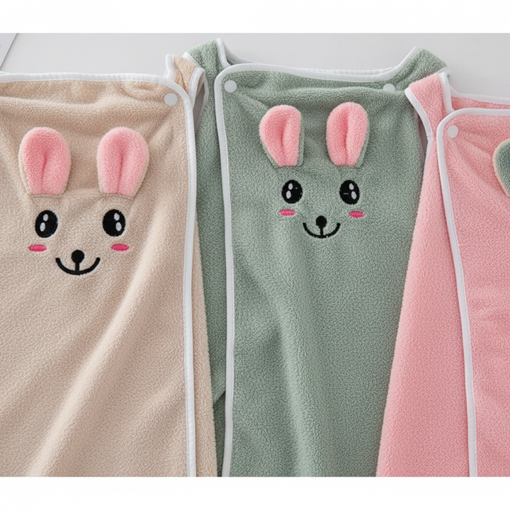 Soft cotton blend children's animal hooded bathrobe, highly absorbent for swim or bath time fun