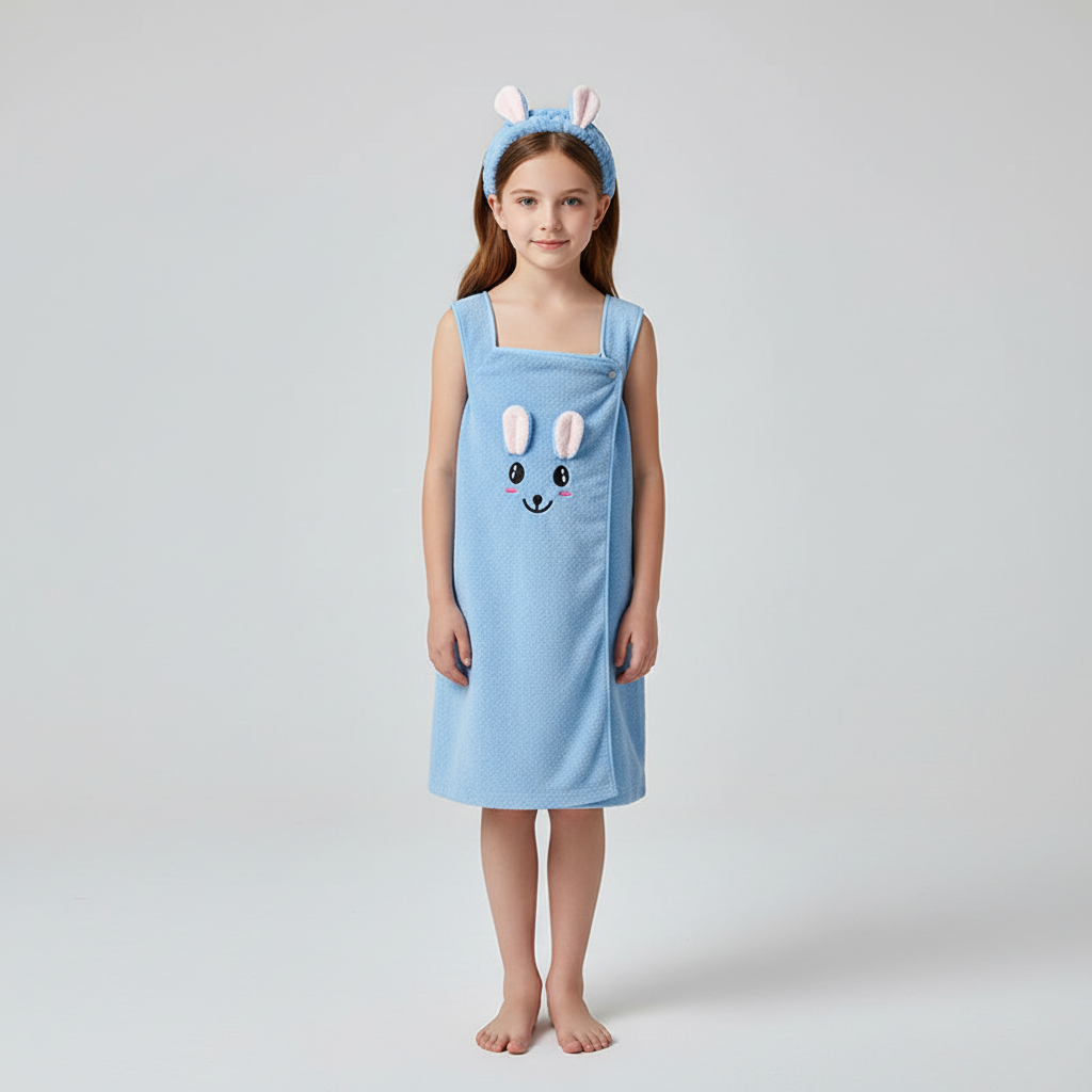 Absorbent kids' hooded animal bathrobe, 'BathFun' brand, junior cozy and soft for after swimming