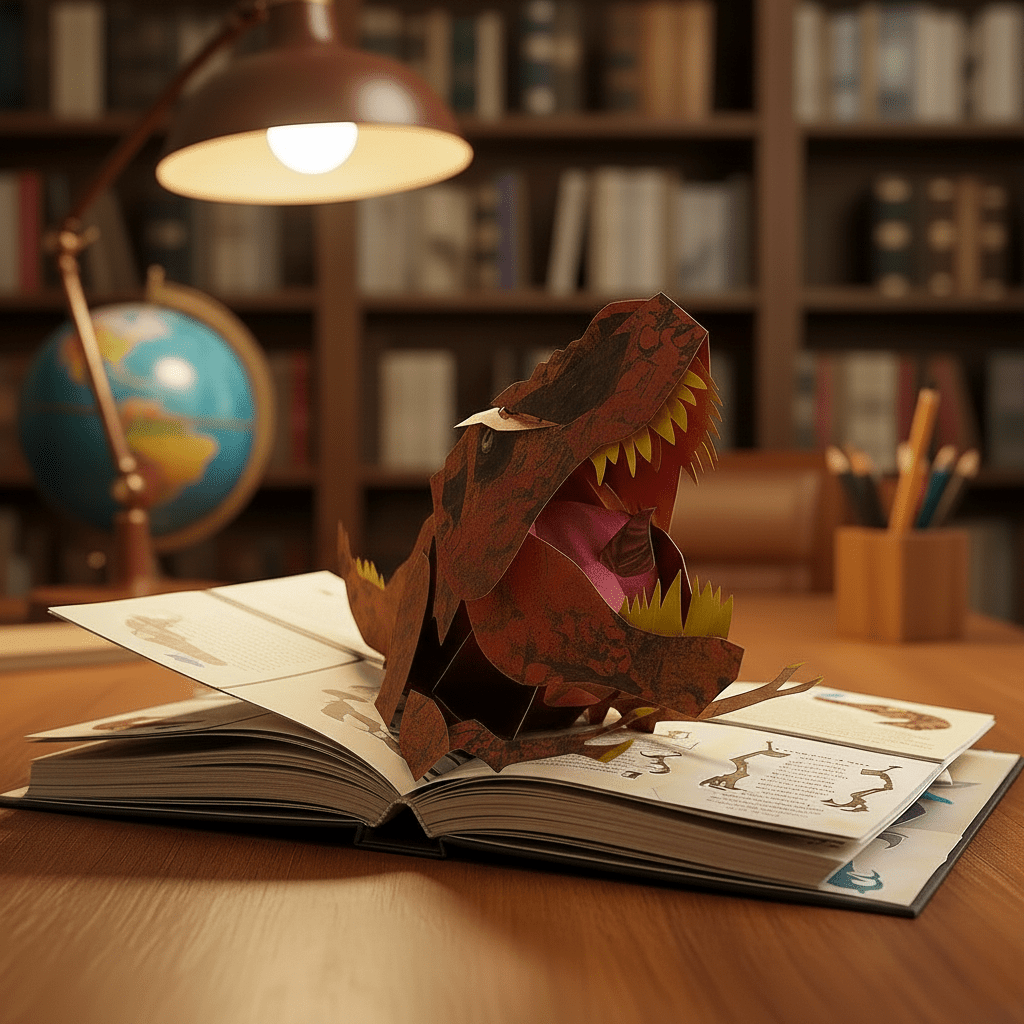 Kids' Immersive 3D Dinosaur Pop-Up Educational Book. Interactive learning for children about prehistoric life.