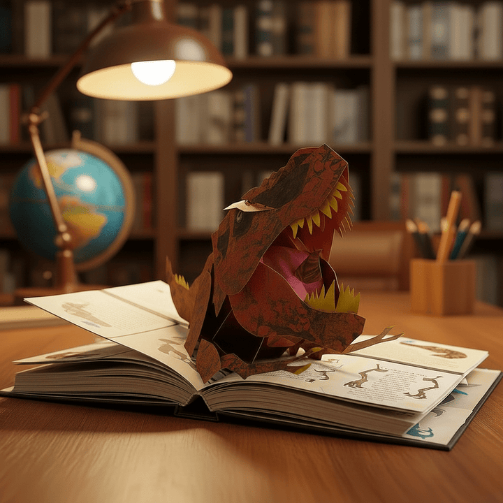 Kids' Immersive 3D Dinosaur Pop-Up Educational Book. Interactive learning for children about prehistoric life.