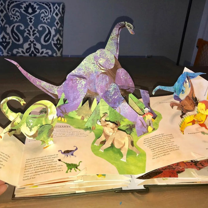 Vibrant 3D dinosaur pop-up book for kids, featuring interactive prehistoric creatures for educational fun.