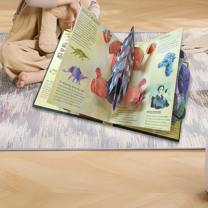 Interactive learning with a 3D dinosaur pop-up book, bringing prehistoric creatures to life for children.