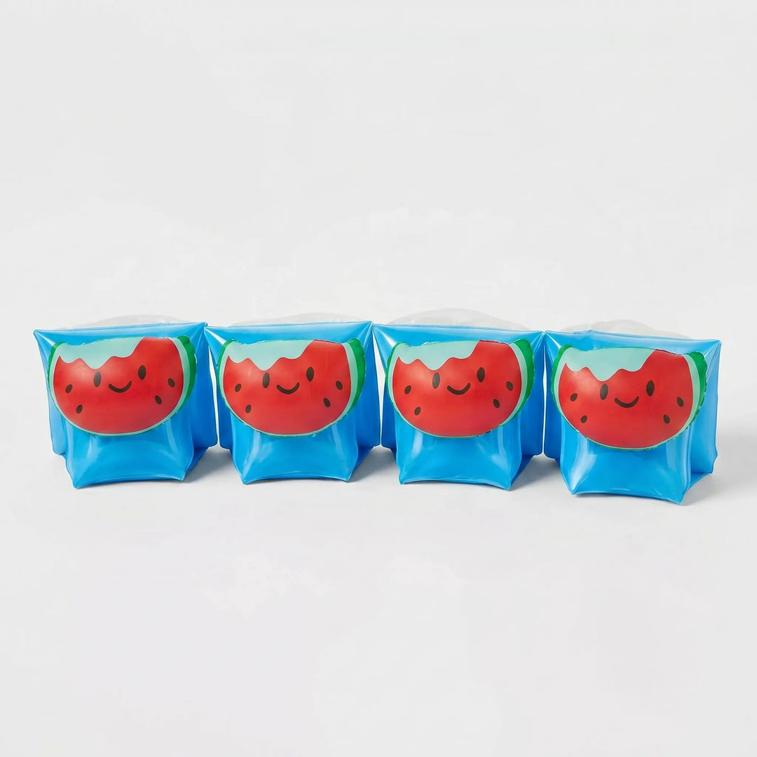 Portable inflatable armbands for kids, easy to pack for beach accessories and pool days.