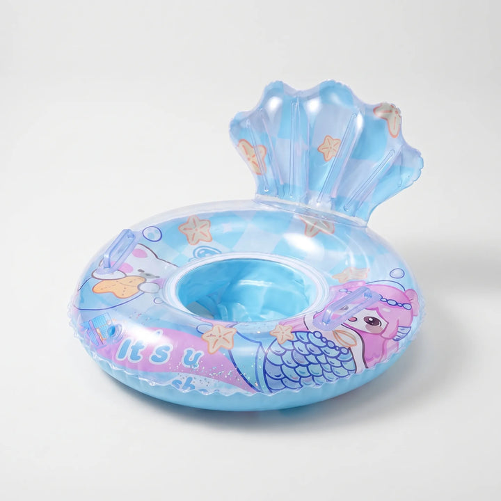 Cute inflatable mermaid pool float, ideal for kids' outdoor water play and summer fun.