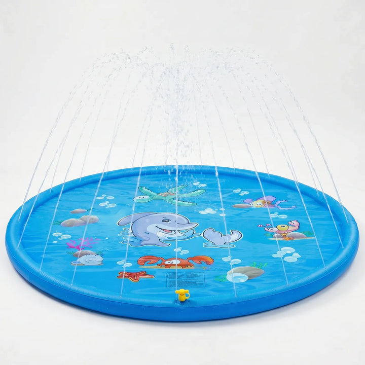 Colorful children's splash pad with integrated sprinklers, perfect for backyard water play & summer fun.
