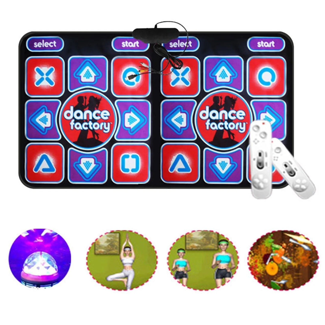 Kids' gaming double dance mat with remote control. Durable PVC surface for interactive family fun.
