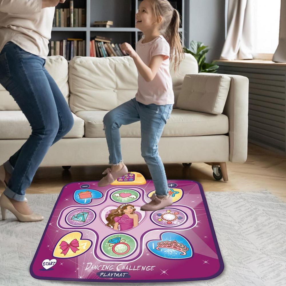 Princess-themed interactive LED dance mat for girls. Electronic toy promotes active fun, rhythm, and coordination.