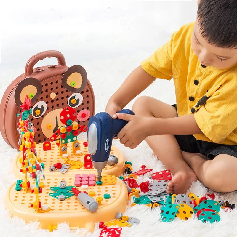 Toddler building set & educational TooliBox Junior, perfect for developing fine motor skills & construction play.