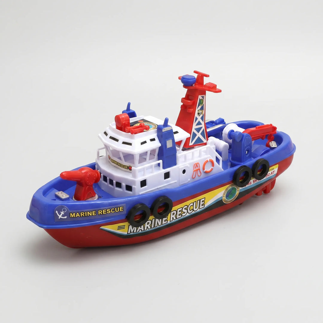 Summer water play! Motorized kids' fireboat toy with real water spraying action for exciting pool & bath adventures.