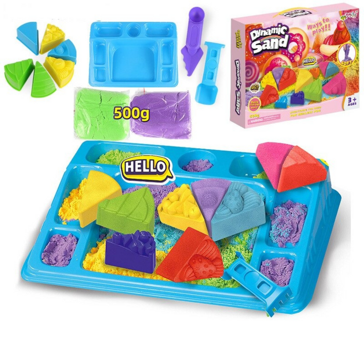 Sensory Kinetic Sand Play Set for kids, fostering creative development with various molds and tools.