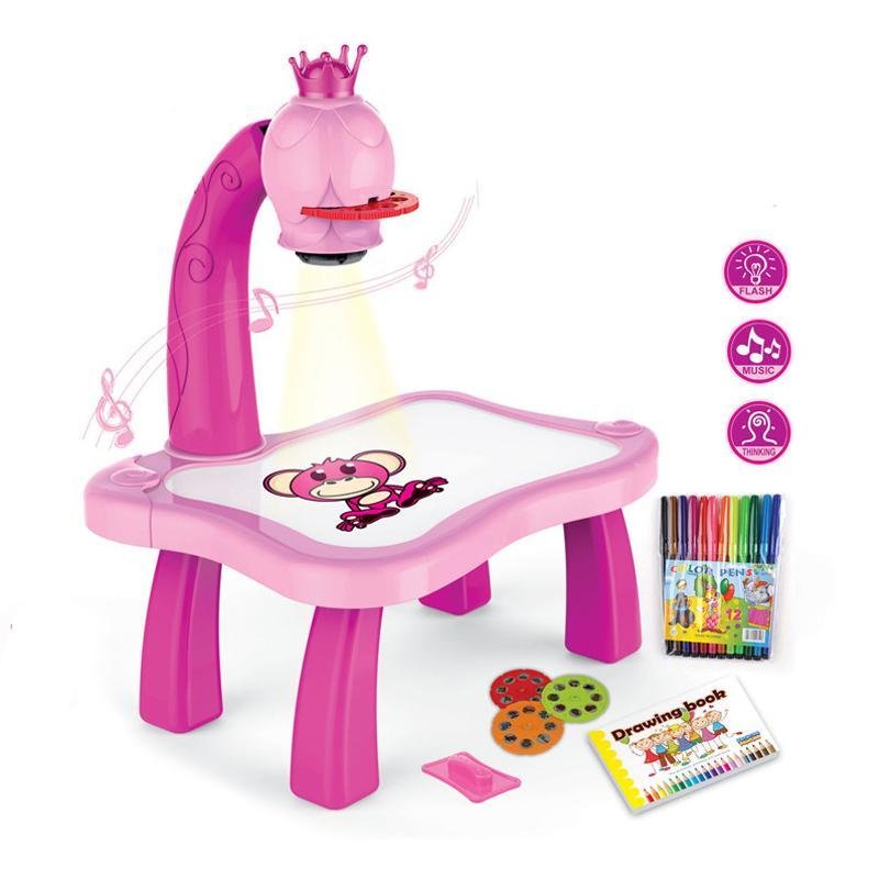 Easy-to-use kids' LED drawing projector with music. Tracing art toy for creative children's play & learning.