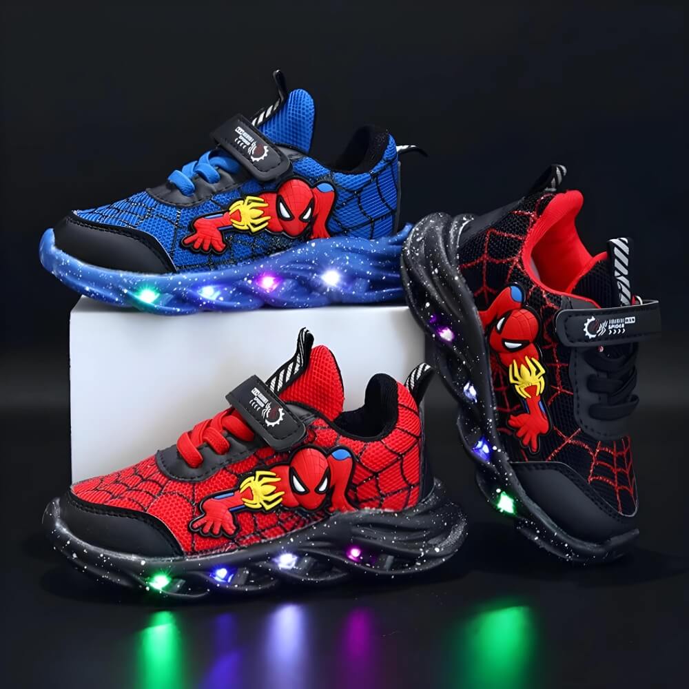 Kids' light-up LED sneakers with vibrant colors, perfect for active play on the playground. Fun, durable children's footwear.