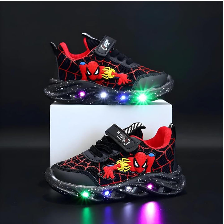 Colorful youth LED sneakers with easy velcro closure, ideal for boys & girls active play. Light-up children's footwear.