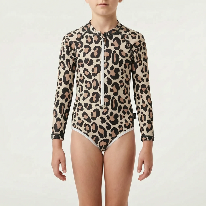 Durable long-sleeve swimsuit for kids. Quick-dry, one-piece children's swimwear with sun protection for active play.