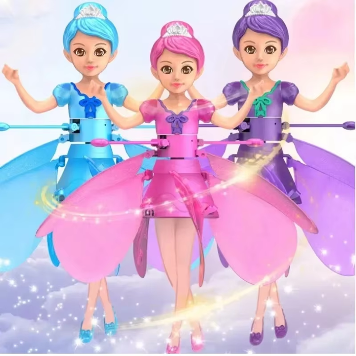 Kids' magical flying drone toy with colorful LED lights, controlled by hand gestures for indoor fun
