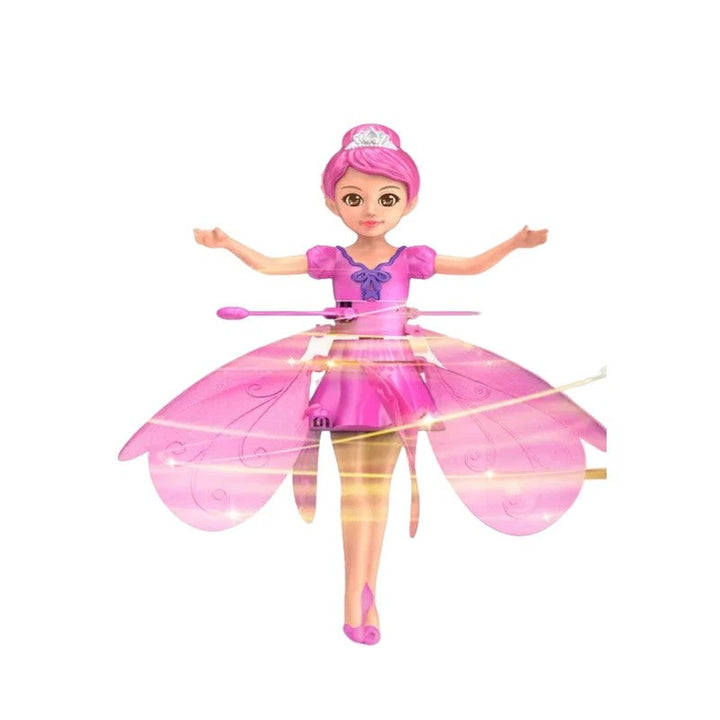 Close-up of a whimsical kids' flying drone toy featuring bright LED lights and easy gesture control