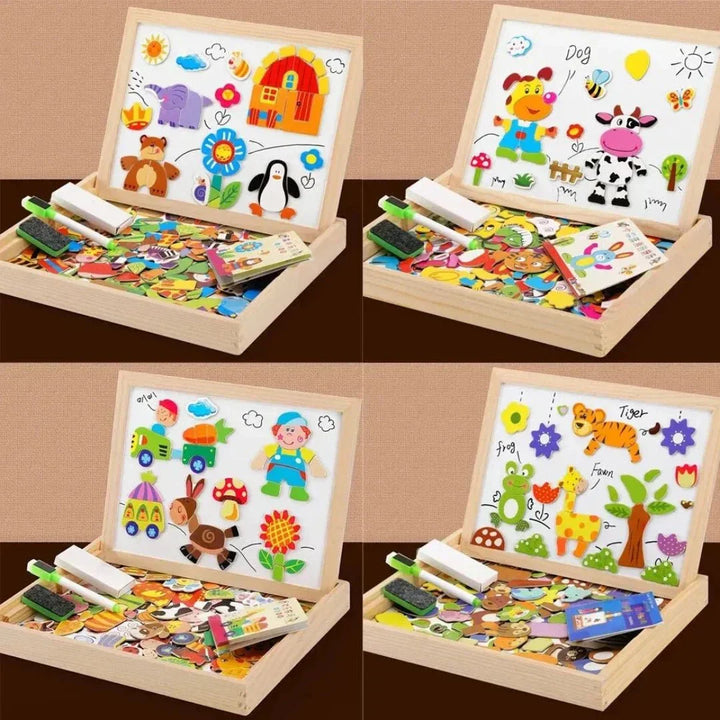 Double-sided magnetic whiteboard for kids' art, drawing, & educational play activity.
