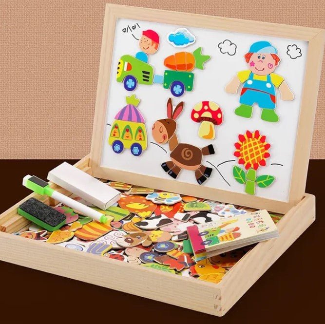 Versatile magnetic drawing board set for kids' creative expression & early learning.