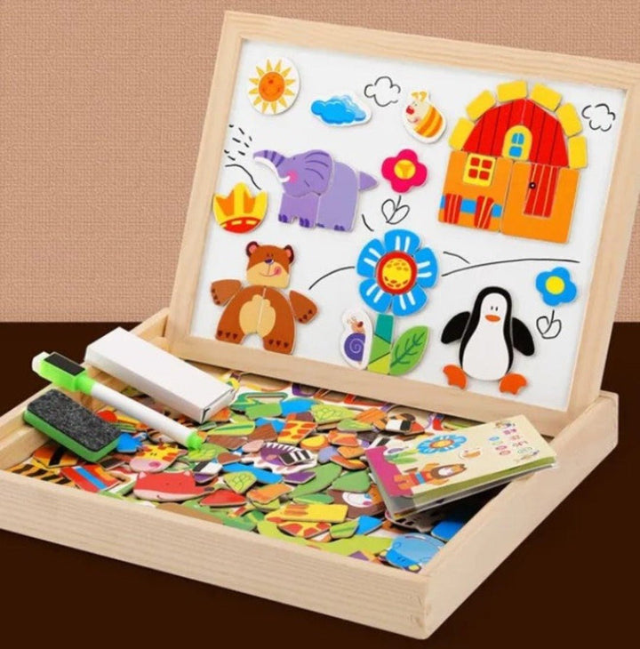 Children's double-sided magnetic drawing board for engaging art and learning activities.