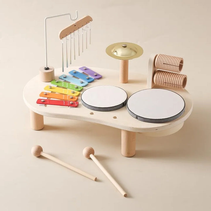 Two children exploring the MelodyMaker Creative Music Station toy together, an interactive early learning musical instrument.