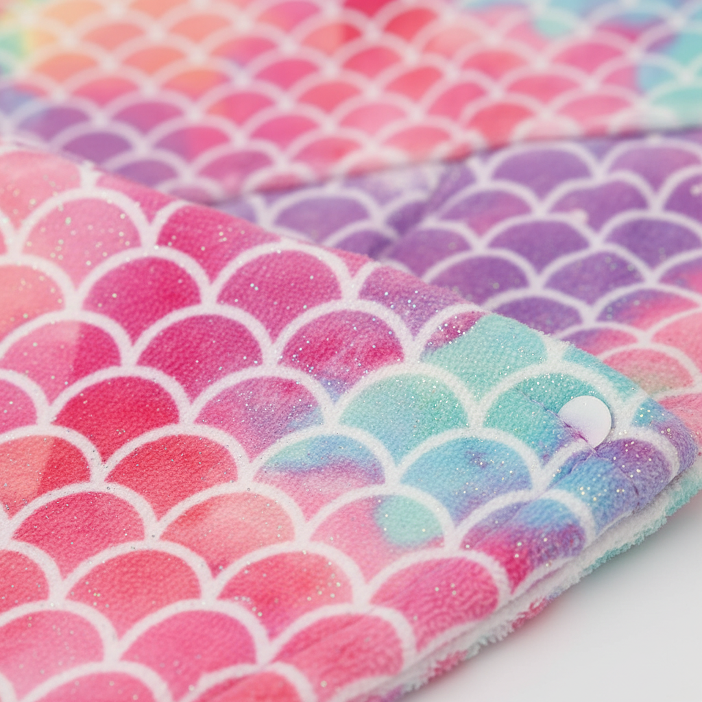 Children's microfibre hair turban towel with unique scale design, ideal for quick drying and comfortable wear.