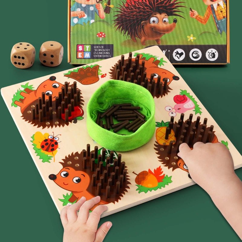 Toddler's sensory hedgehog toy with numbered spikes for Montessori math learning and fine motor skill practice.