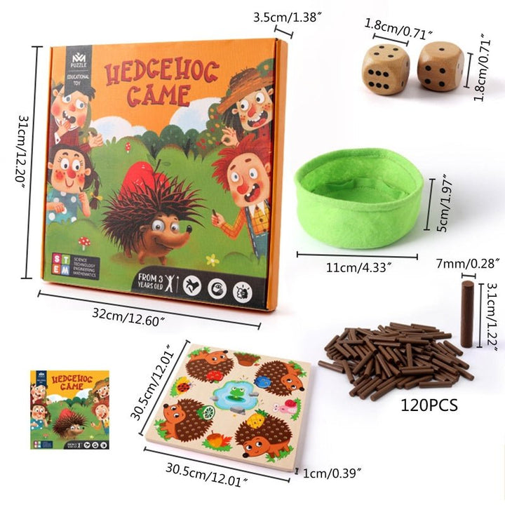 Montessori learning hedgehog with numbered pegs. A fun preschool educational toy for counting and sensory play.