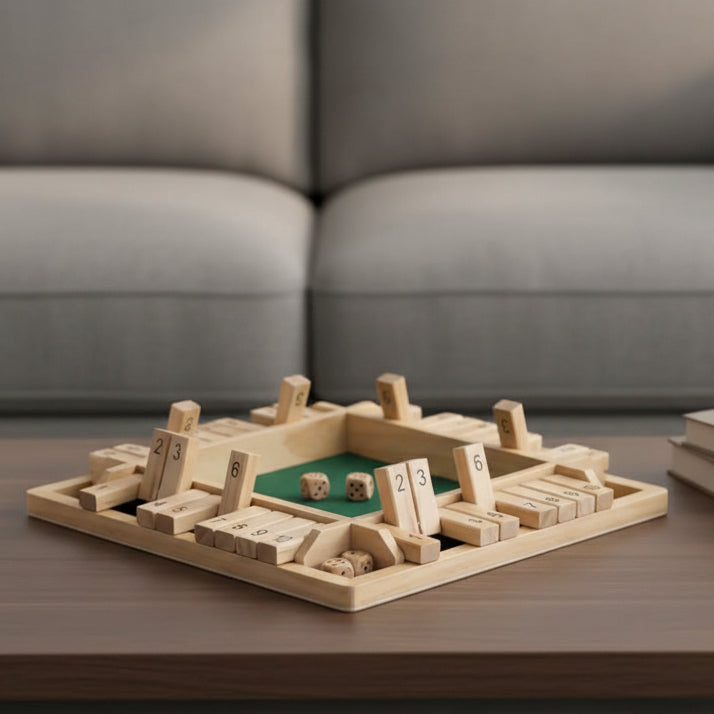Kids' Montessori wooden dice game. Educational toy for number learning, logic skills & math. Engaging playtime.