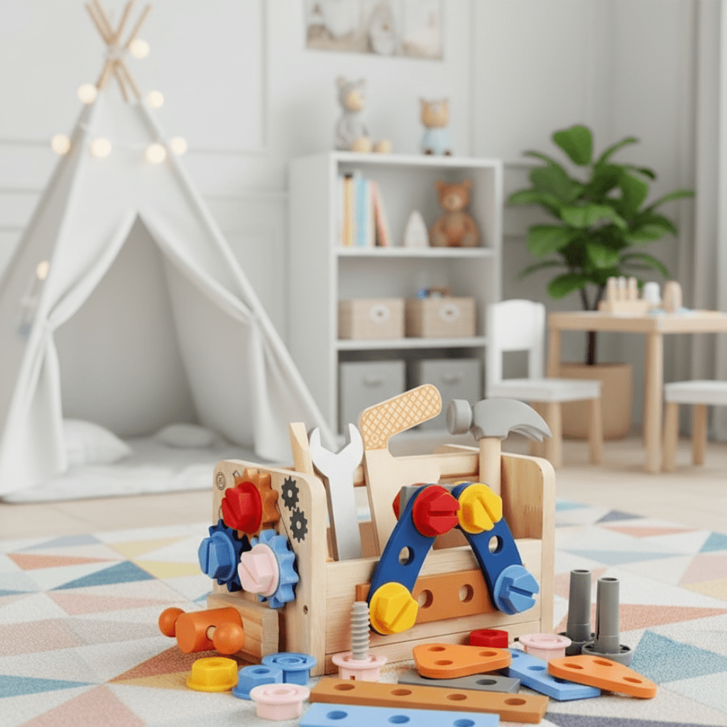 Kids' Montessori wooden tool kit: educational toys for creative learning & developing toddler motor skills.