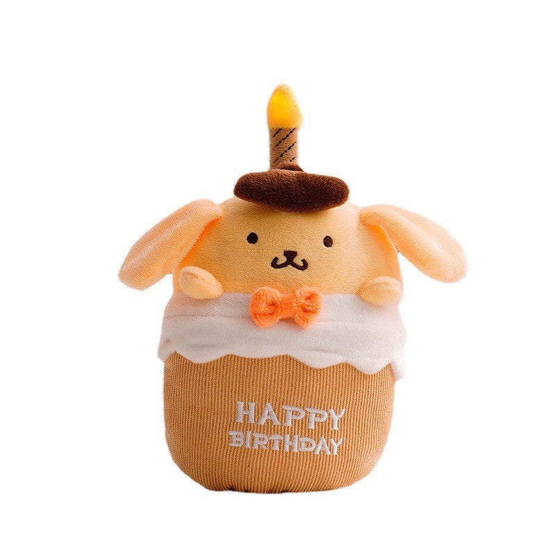Fun kids' musical plush birthday cake toy with LED lights & sound. Ideal interactive gift for children.