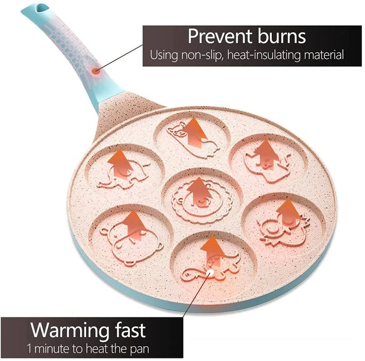 Non-stick animal shapes pancake pan, perfect for kids' breakfast & family cooking fun. Easy to clean kitchenware.