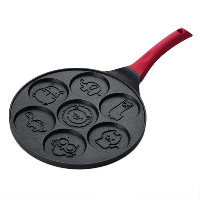 Premium non-stick kids' pancake pan featuring animal shapes. For delightful, easy-to-make family breakfast & fun.