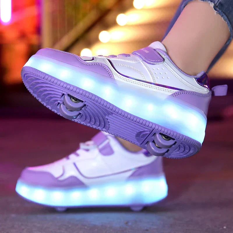 Children's LED roller skates with orthopedic support, glowing lights & easy retractable wheels.