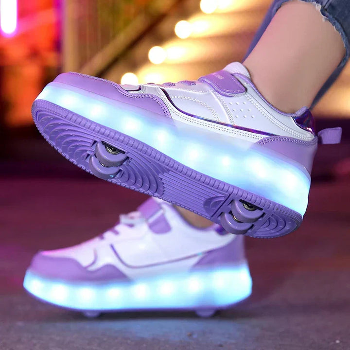 Children's LED roller skates with orthopedic support, glowing lights & easy retractable wheels.