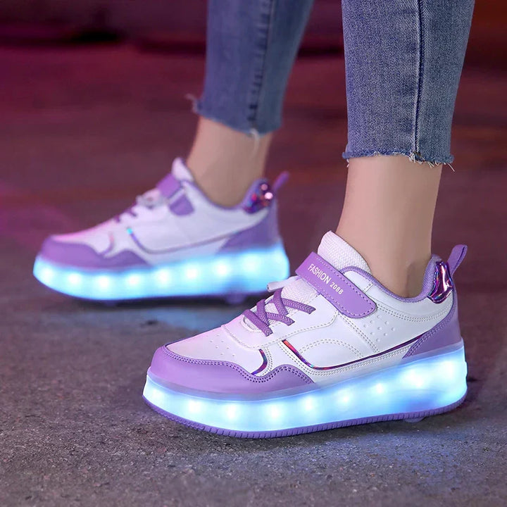 Zoe orthopedic LED roller sneakers for children, with bright lights & retractable skate wheels.