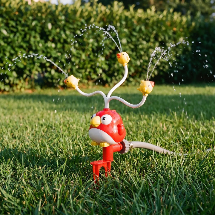Vibrant spinning water play sprinkler, a cool outdoor toy for kids, perfect for garden and backyard summer fun.