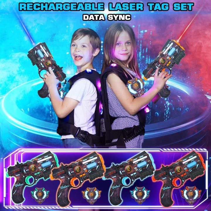Rechargeable laser tag vest from Tagonix set for kids, featuring target sensors for exciting team battles.