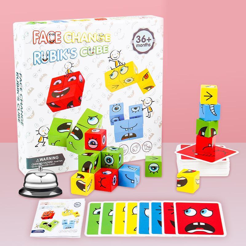 Completed BlockiMix wooden puzzle displaying geometric shapes, a fun learning game for children.