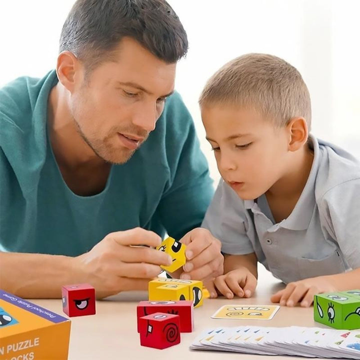 Colorful wooden shapes (triangle, square, circle) from BlockiMix educational puzzle for kids' learning.