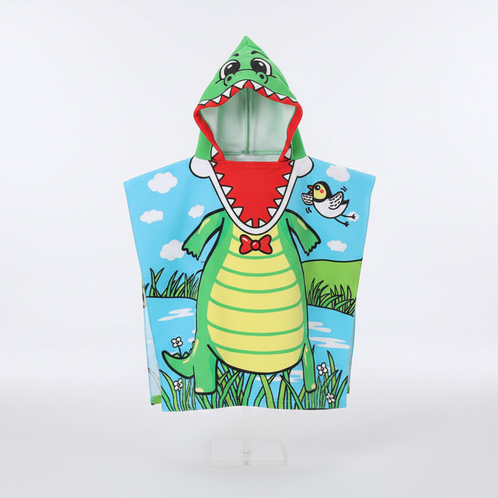 Soft, absorbent children's hooded DinoTowel, perfect for swim and bath time