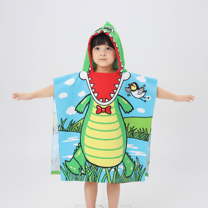 Fun kids' dinosaur hooded beach towel, soft plush for swim or everyday bath