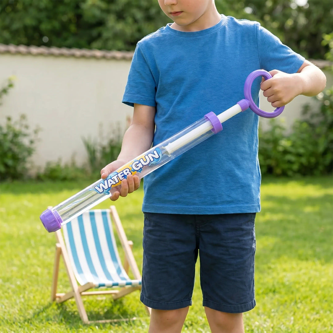 Kids' pull-action water blaster set, perfect for outdoor summer fun, pool, or beach play.