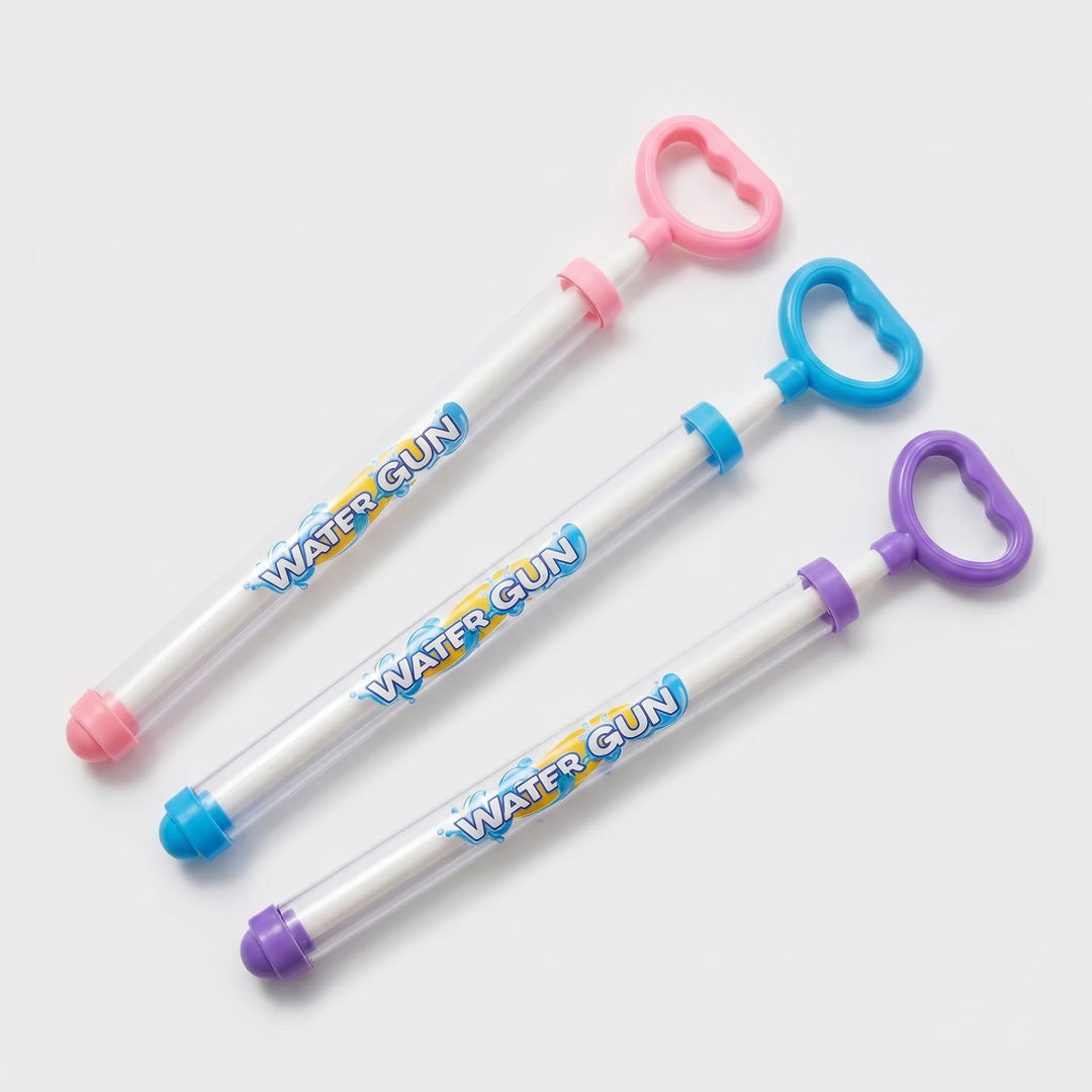 Vibrant kids' water blaster set with pull action, perfect for lively outdoor summer games and beach adventures.