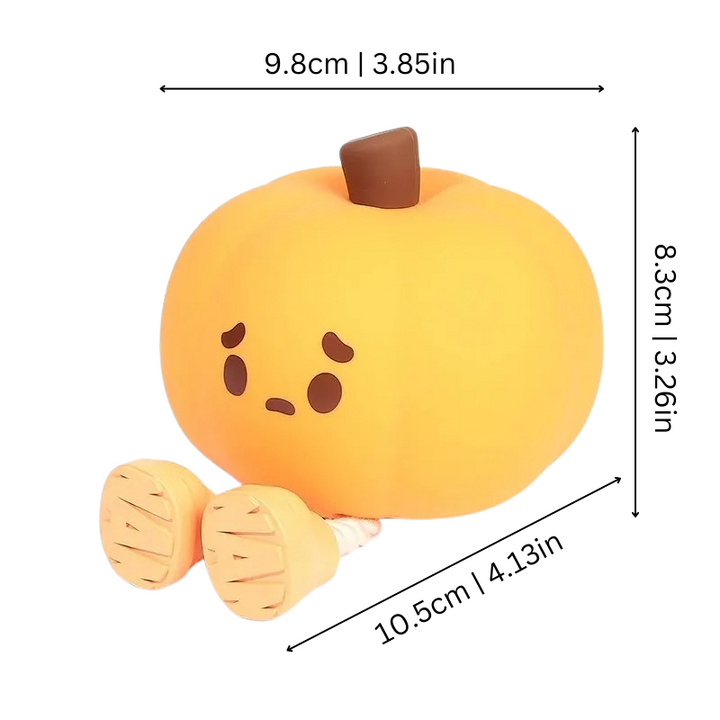 Rechargeable Halloween pumpkin lamp with soft glow & touch control for kids' room. Ideal nursery decor.